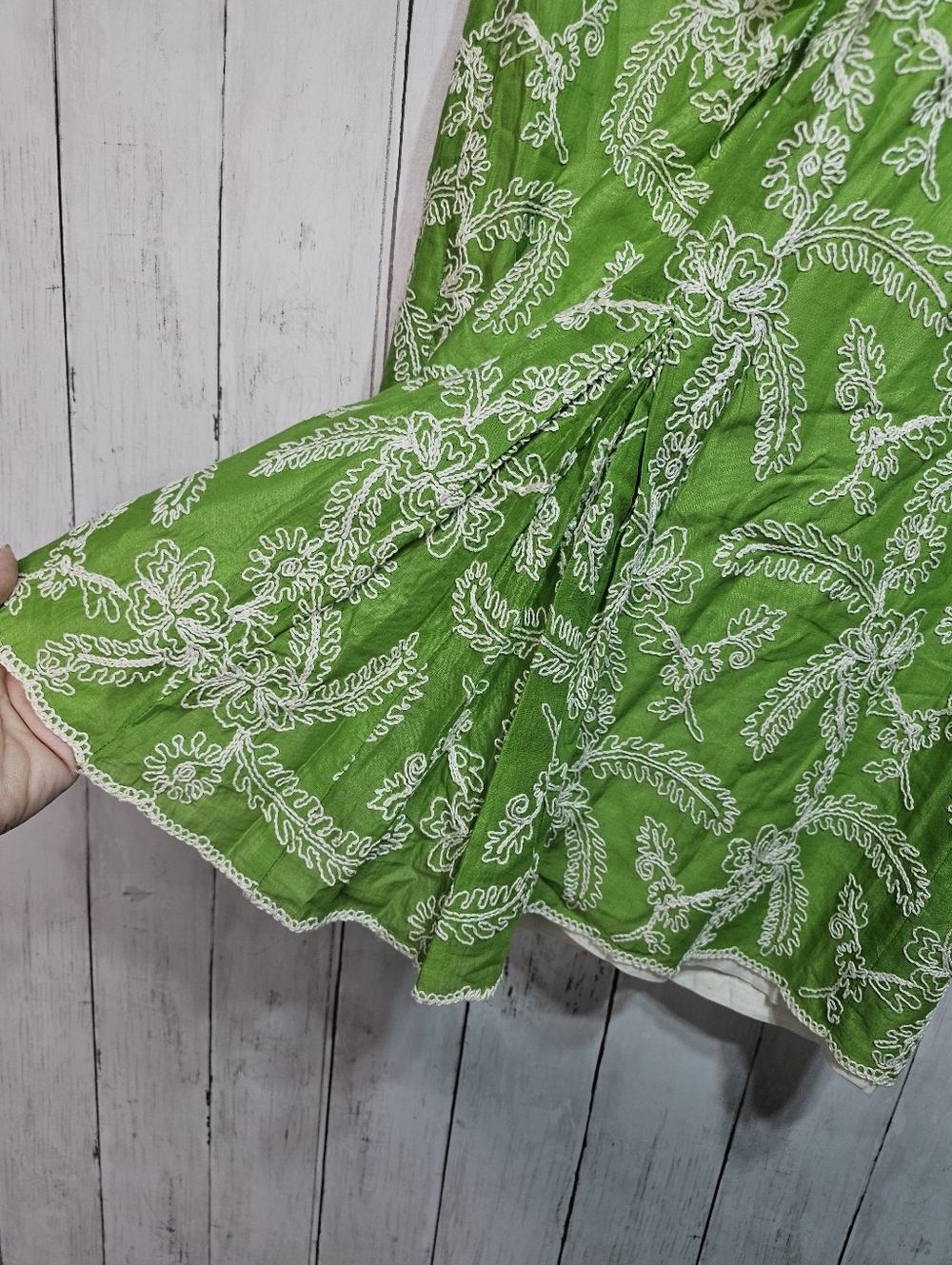 Milly Of New York Women’s Green  Embroidered Cotton Strapless Dress Size 8. - Picture 9 of 12
